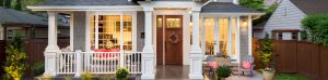front of house with lights on